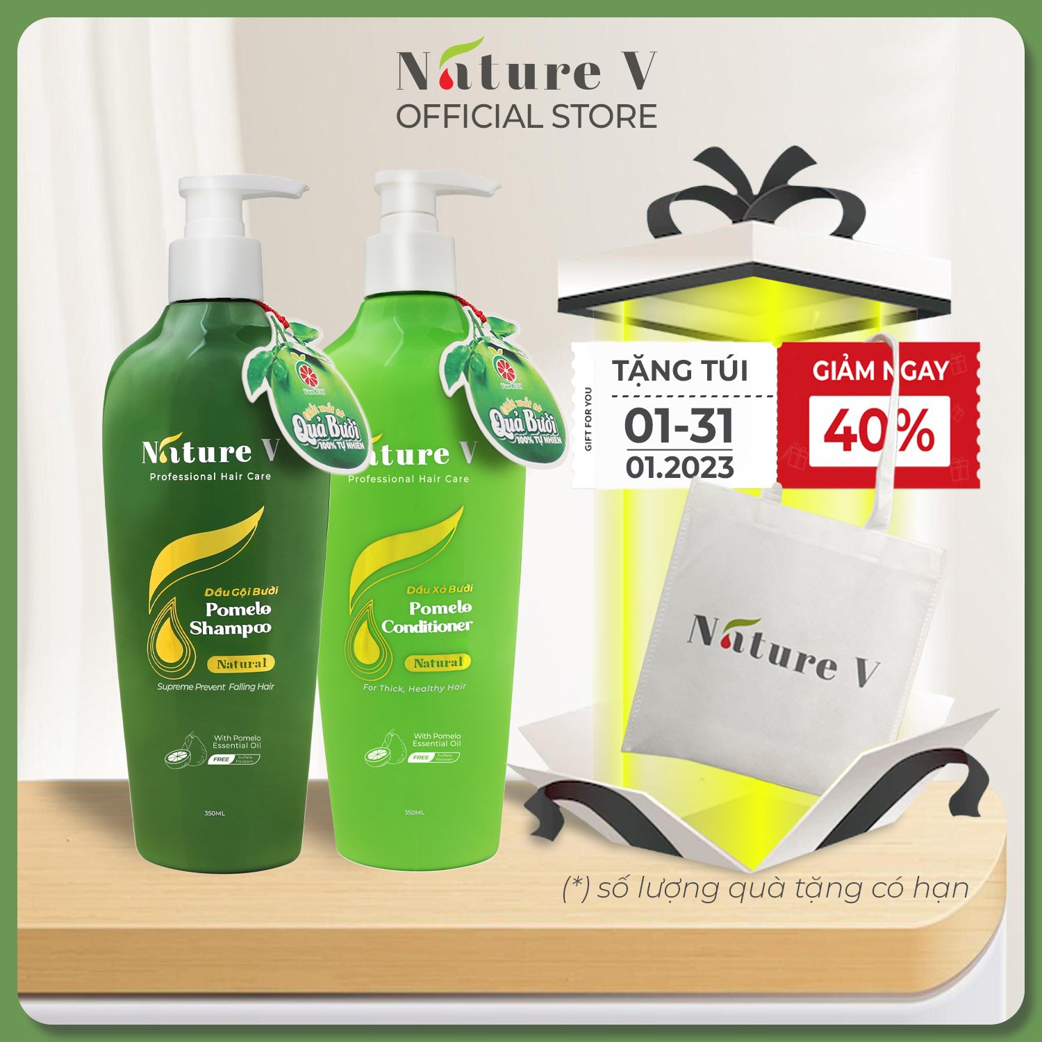 COMBO GỘI XẢ TINH DẦU BƯỞI NATURE-V