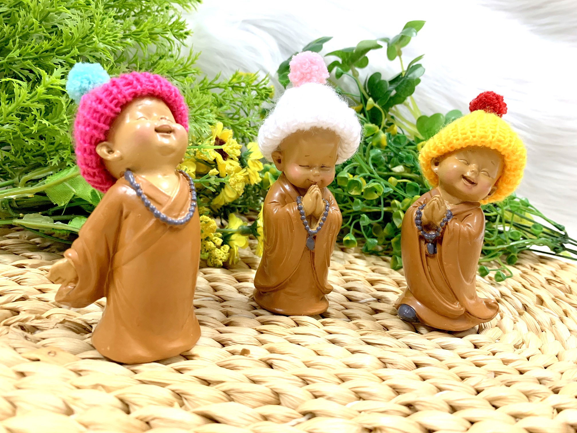 Bộ 3 Chú Tiểu Ấn Độ Hoan Hỉ Chuỗi Hạt Nón Len