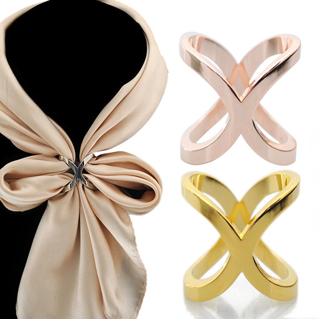 2pcs Cross Hollow Design Scarf Buckle Rings Clips for Woman Girls Jewelry