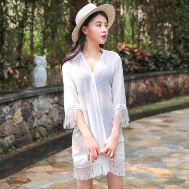 Áo choàng đi biển, áo khoác bikini voan mỏng tua rua-bikinistore