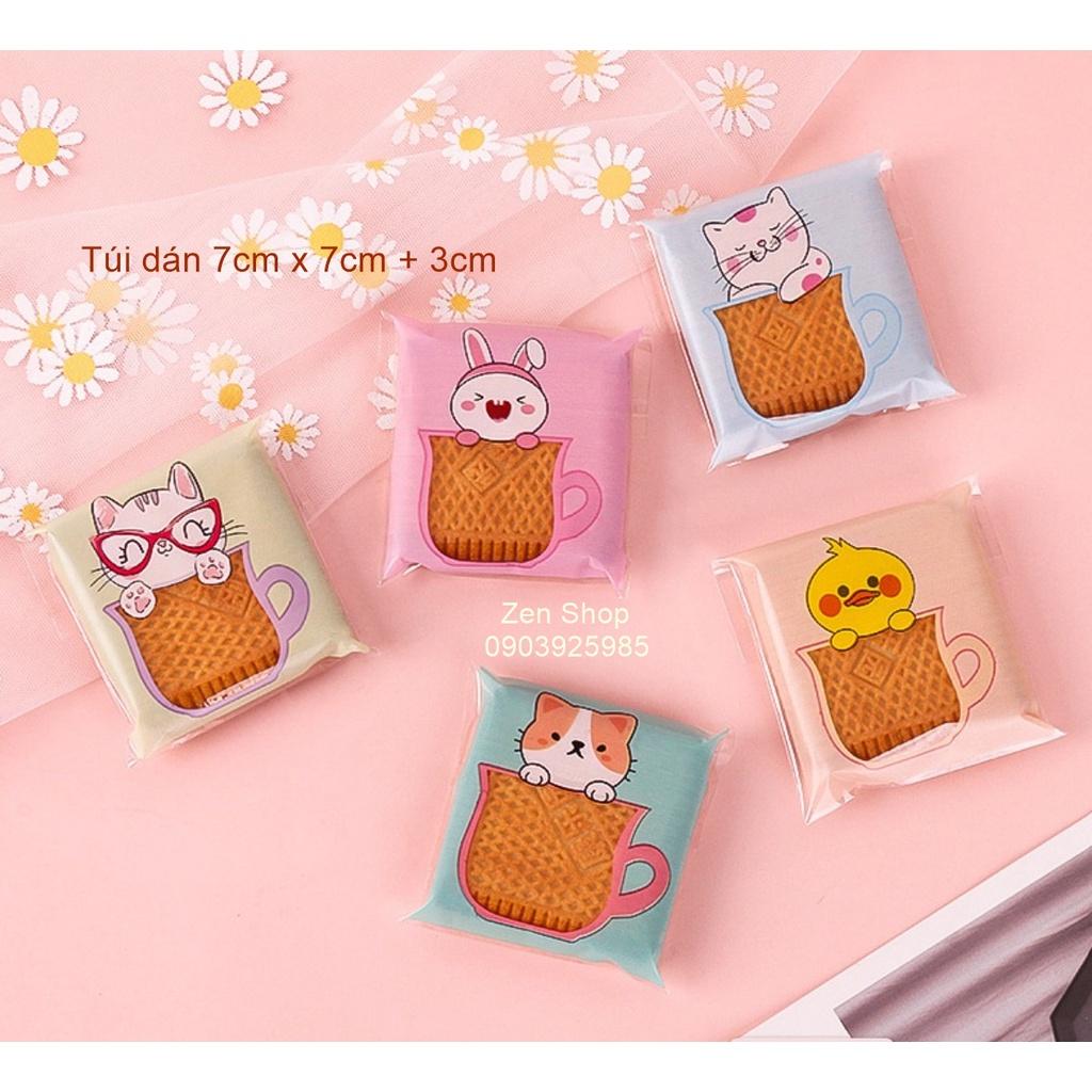 Túi bánh quy dán miệng 7 x 7cm +3cm mẫu Thú Cưng dễ thương