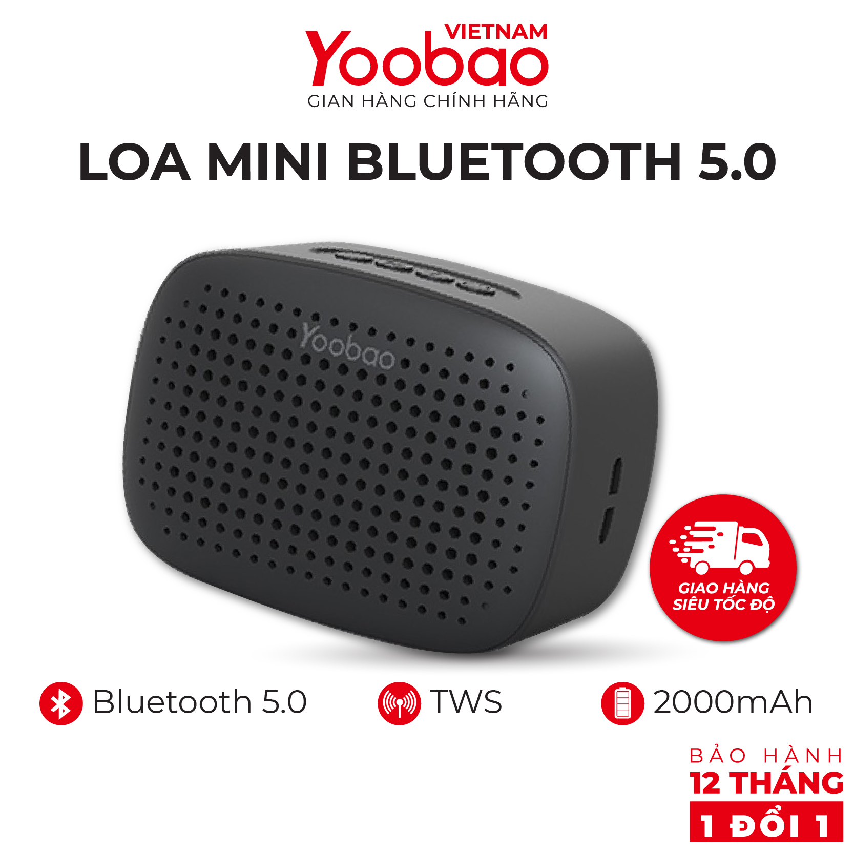 Loa Bluetooth 5.0 Yoobao M2 Hỗ trợ ghép đôi TWS Công suất 3W - Hàng chính hãng