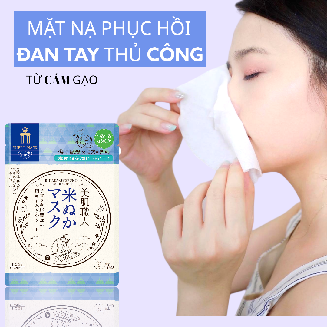 Mặt Nạ Giấy Phục Hồi Dưỡng Sáng Da Kosé Bihada – Syokunin Clear Turn Brightening Mask B (7 Tấm)