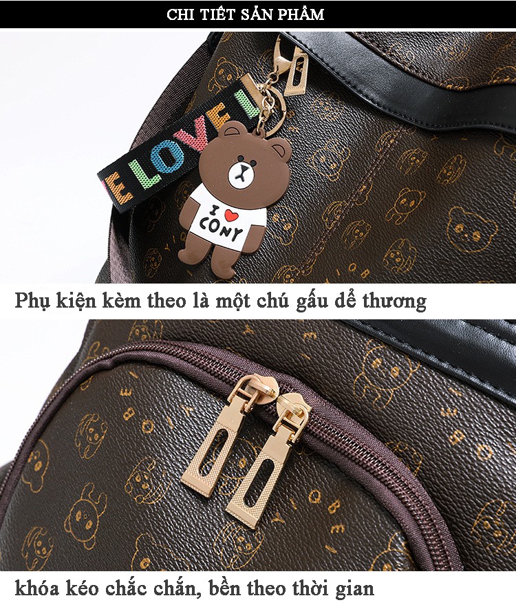 Balo da họa tiết kèm phụ kiện