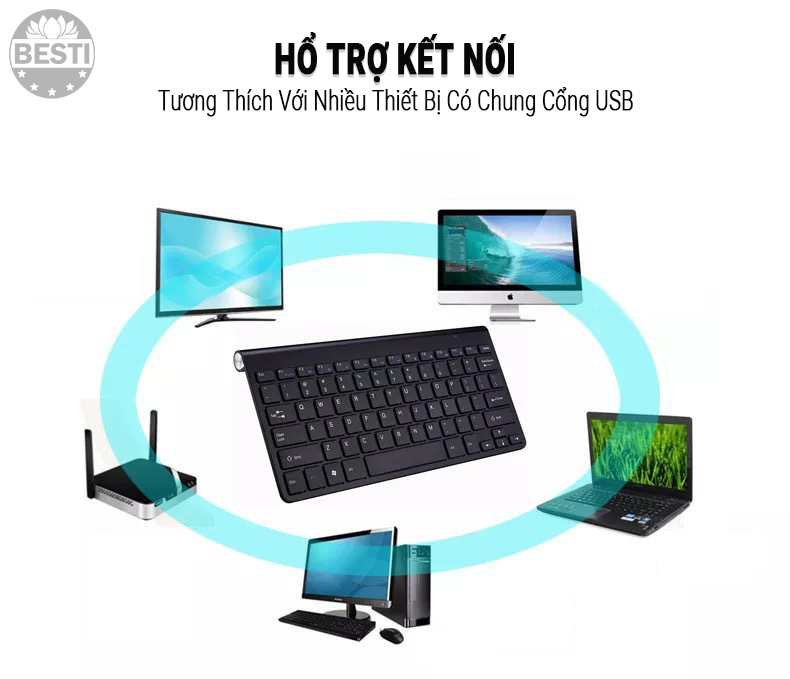 Bộ Bàn Phím Chuột Không Dây Besti BTY01 Nhỏ Gọn, Tiện Lợi Mang Theo- Hàng Chính Hãng