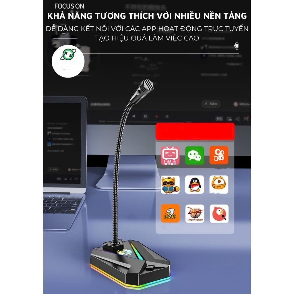 Microphone Led RGB kết nối USB cho máy tính tiktok video livestream Học Online Chơi Micro - hàng nhập khẩu