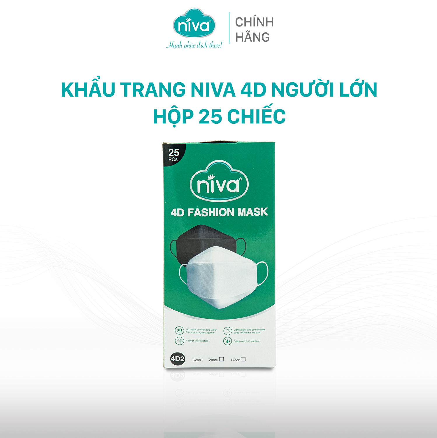 Khẩu Trang Niva 4D Mask KF94 Người Lớn 25 Chiếc Ngăn Bụi Mịn, Kháng Khuẩn, Không Kích Ứng Da, Hàng Chính Hãng