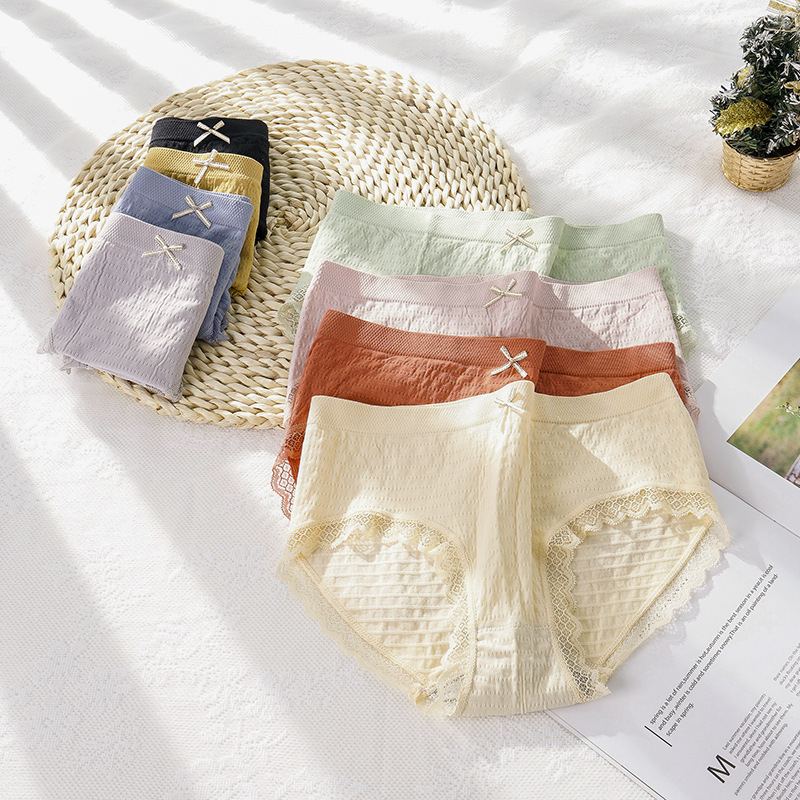 Quần lót nữ Cotton viền ren phom rộng ôm mông thoải mái thoáng khí QL008