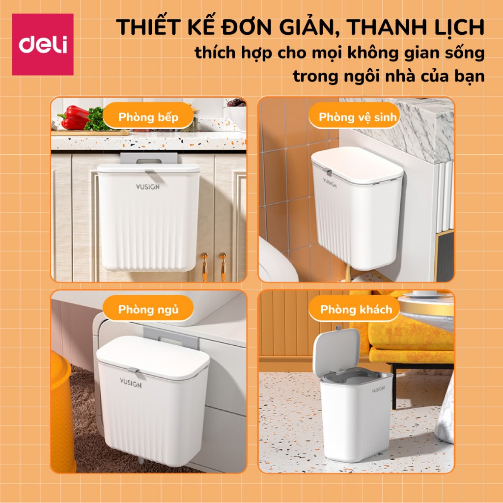 Thùng rác treo tủ bếp mở hai chiều 9L kèm quai có nắp giữ túi thùng rác gắn tường cho nhà bếp