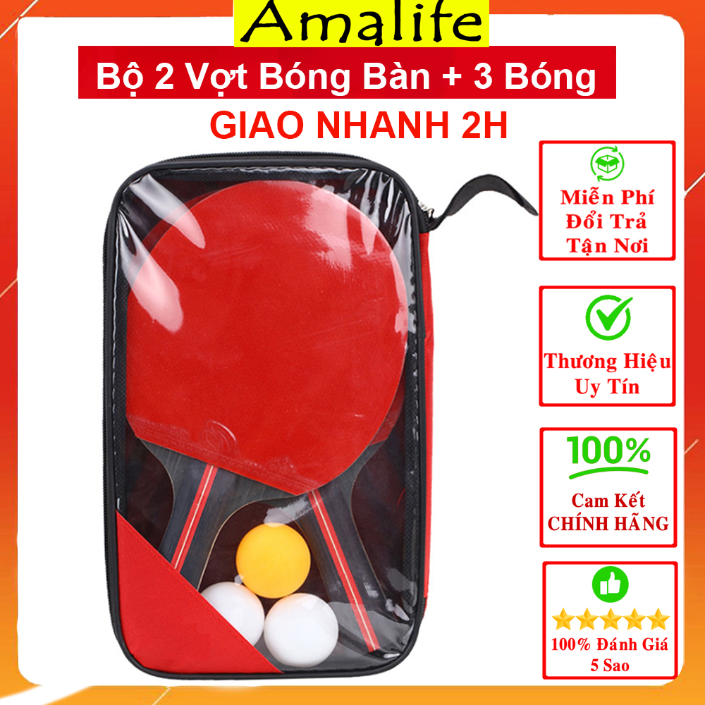 Bộ 2 Vợt Bóng Bàn Chính Hãng Amalife + Túi Đựng Vợt Bóng Bàn + 3 Bóng