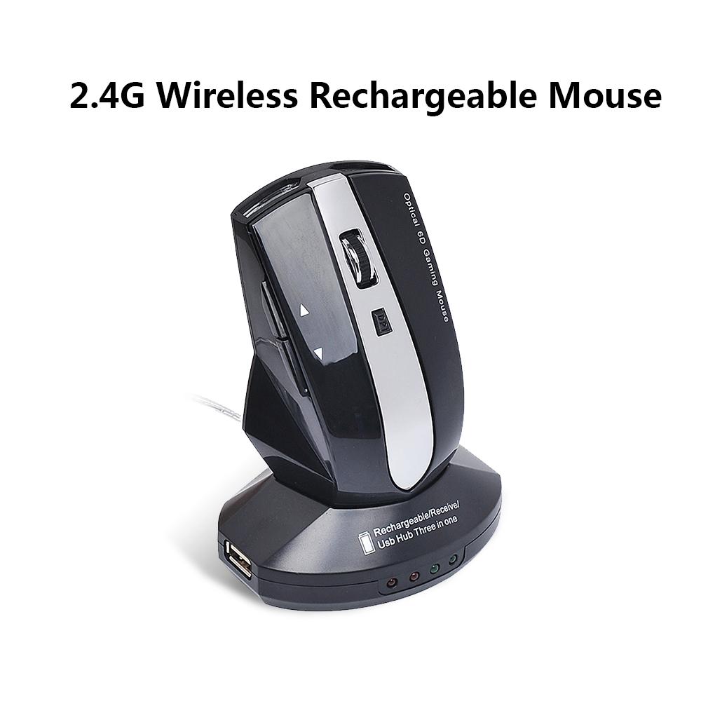 Chuột sạc không dây 2.4G chơi game 6D quang học với 4 cổng USB Hub Đế sạc MG-011