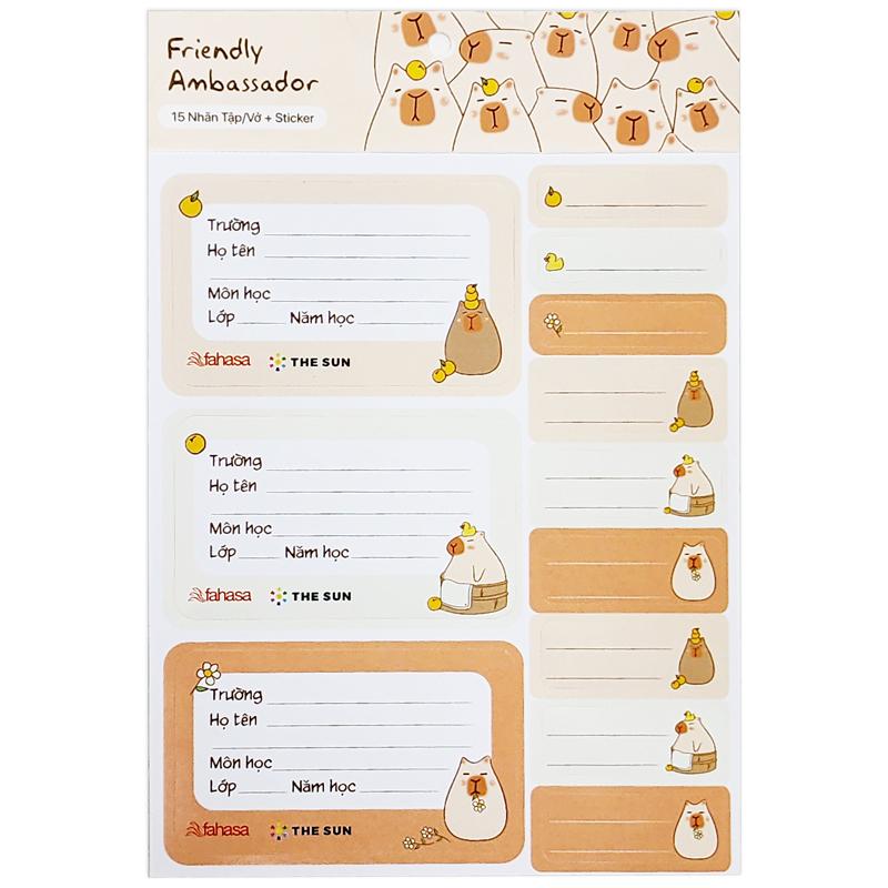 Bộ 15 Nhãn Vở Học Sinh 3 Ô Friendly Ambassador Kèm Sticker - The Sun V2