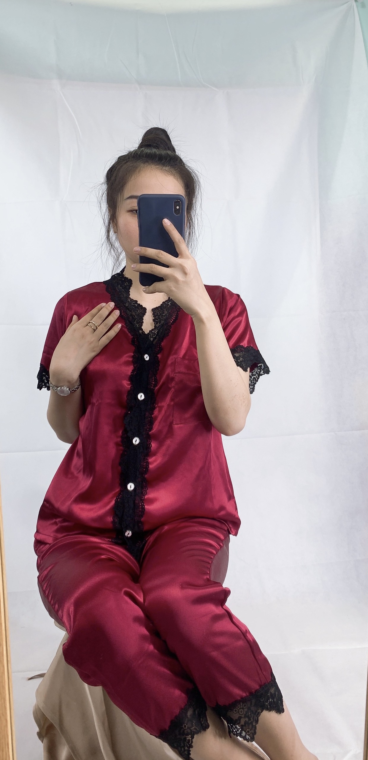 Pijama nữ chất vải lụa - viền ren - đồ mặc nhà quần dài