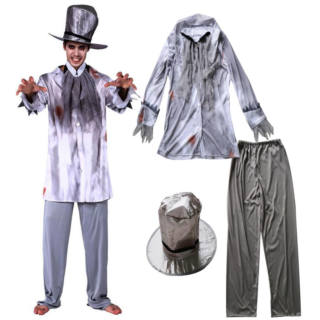 Zombie Gentlemen Costume Hat Set Adult Groom Halloween Fancy Dress