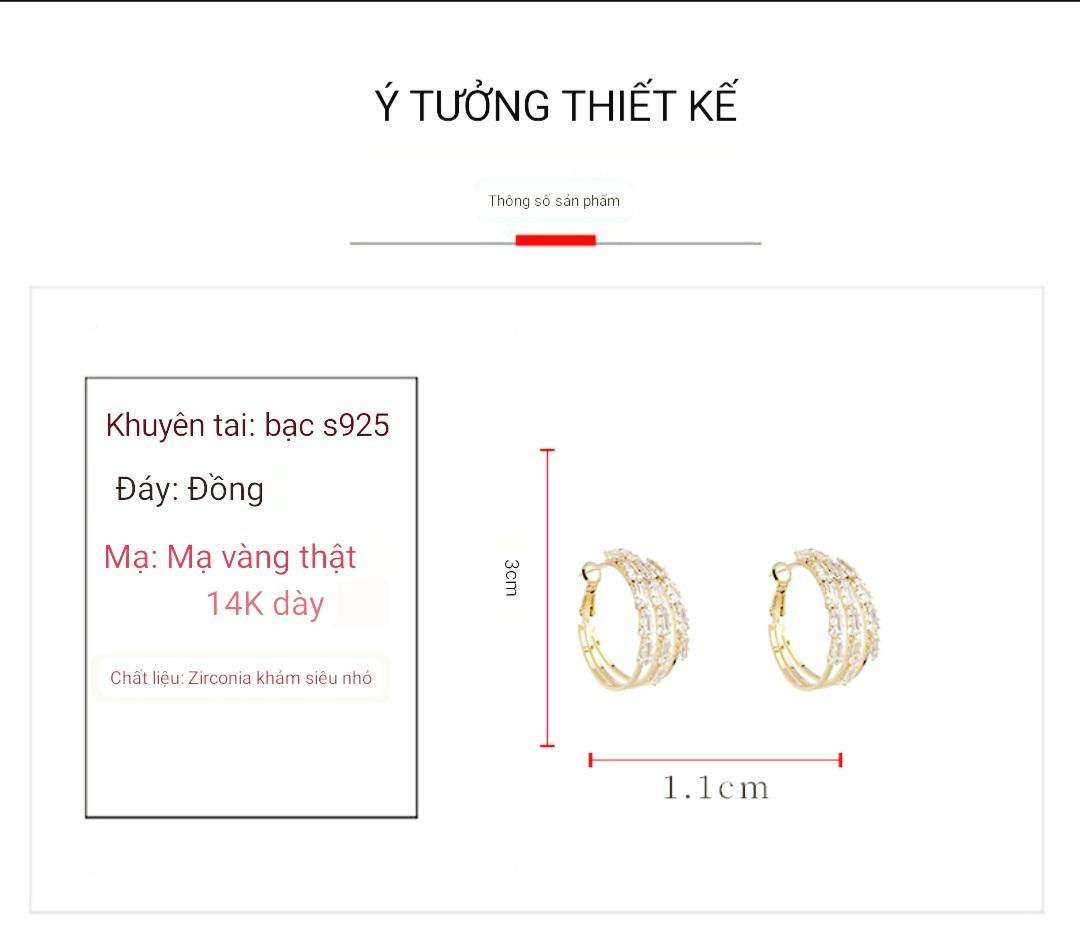 Khuyên tai ba vòng đá sang trọng cá tính (KT57)