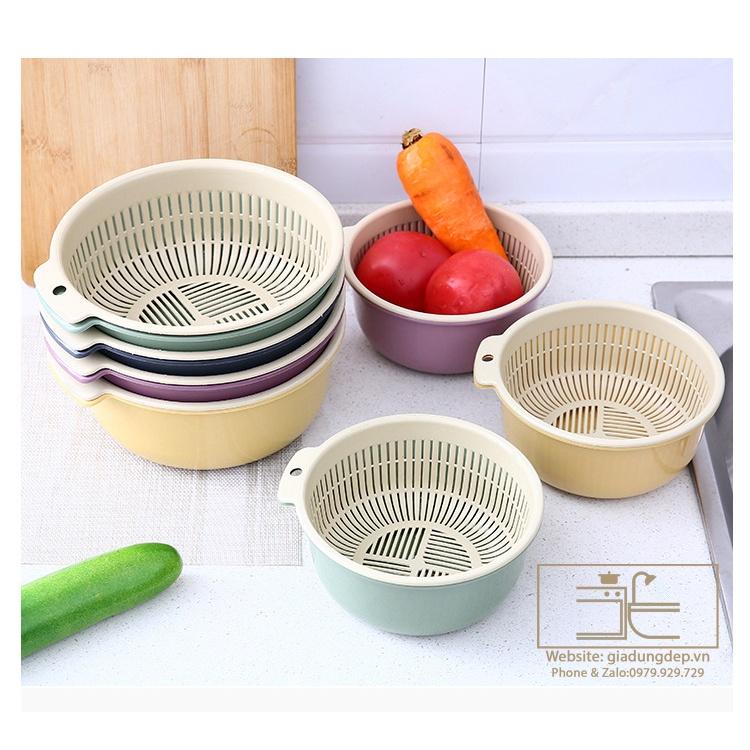 Bán lẻ rẻ như bán buôn - Set 2 món Rổ + Thau rửa rau củ quả ráo nước - Set Rổ Thau đa năng - Rổ 2 ngăn - Rổ, Thau Nhựa