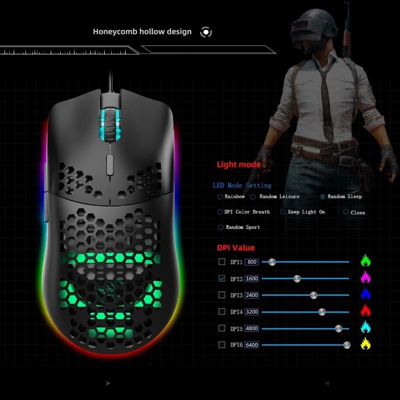 Chuột Led RGB 6400 DPI Gaming Mouse J900 Macro