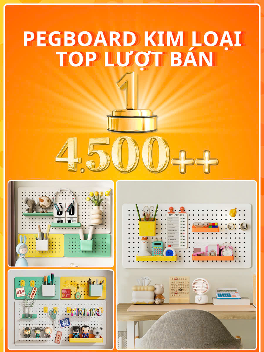 Bảng lỗ Pegboard Dola Home kim loại cao cấp treo tường. Bảng treo trang trí decor nhà cửa, góc làm việc