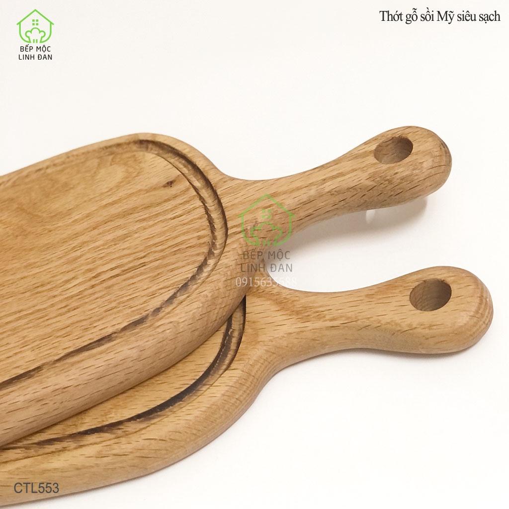 Thớt Gỗ Sồi Có Tay Cầm HAHANCO Bày Đồ Ăn, Decor