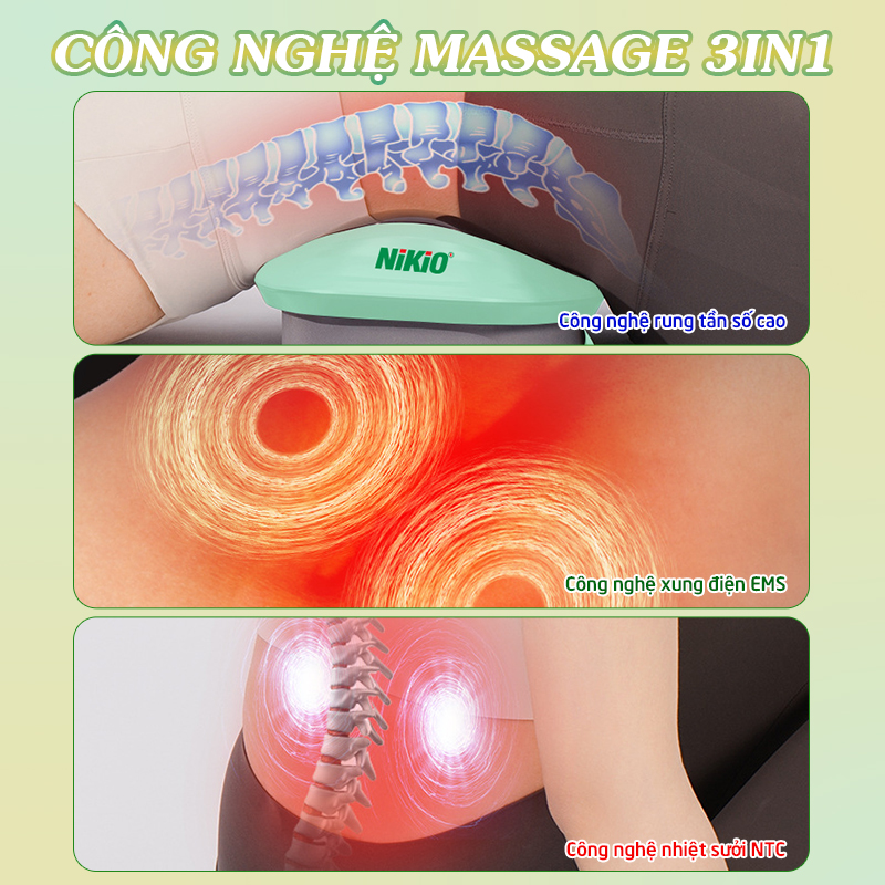 Máy massage lưng và cột sống Nikio NK-159, Dòng pin sạc, công nghệ kéo giãn cột sống lưng bằng túi khí hỗ trợ giảm đau mỏi và bệnh lý vệ cột sống