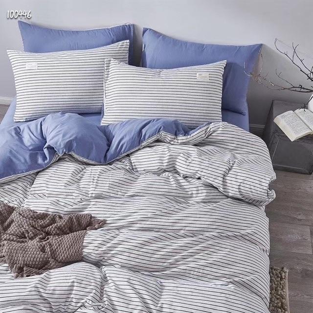 Set Ga Gối Cotton TiCi Kẻ Hàng Nhập Khẩu Cao Cấp 4 Món