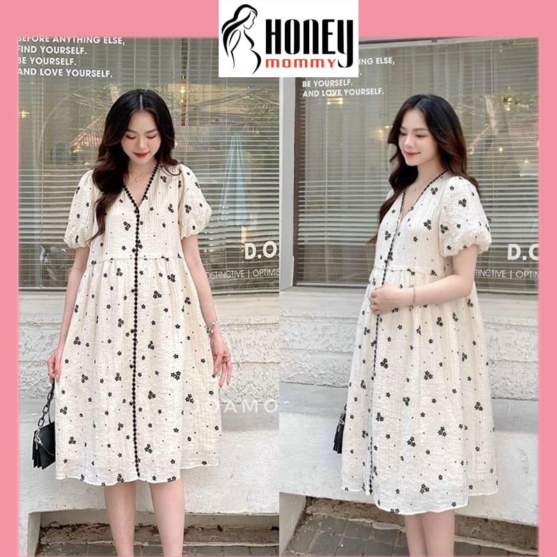 Đầm Bầu Váy Bầu Công Sở Mùa Hè Dáng Babydoll Xinh Xắn Họa Tiết Hoa Nhí Dễ Thương Đi Chơi Đi Biển HD2903 Honey Mommy