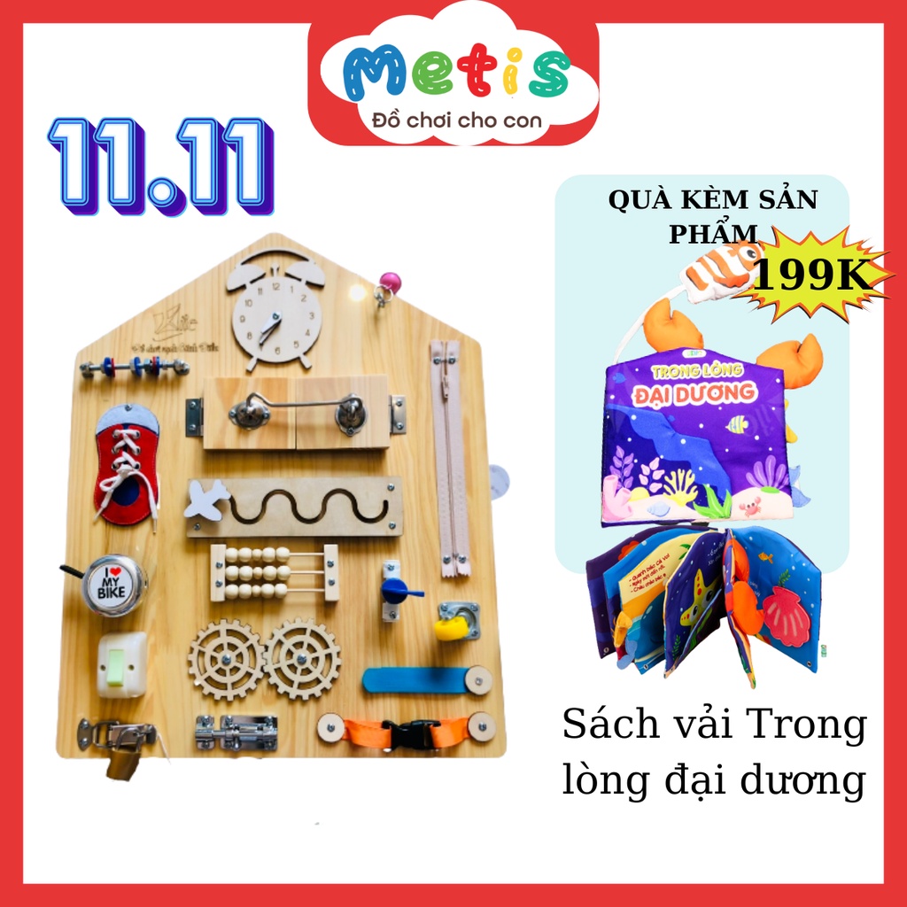 Bảng bận rộn hình ngôi nhà Montessori - Đồ chơi gỗ cho bé - Metis đồ chơi cho con