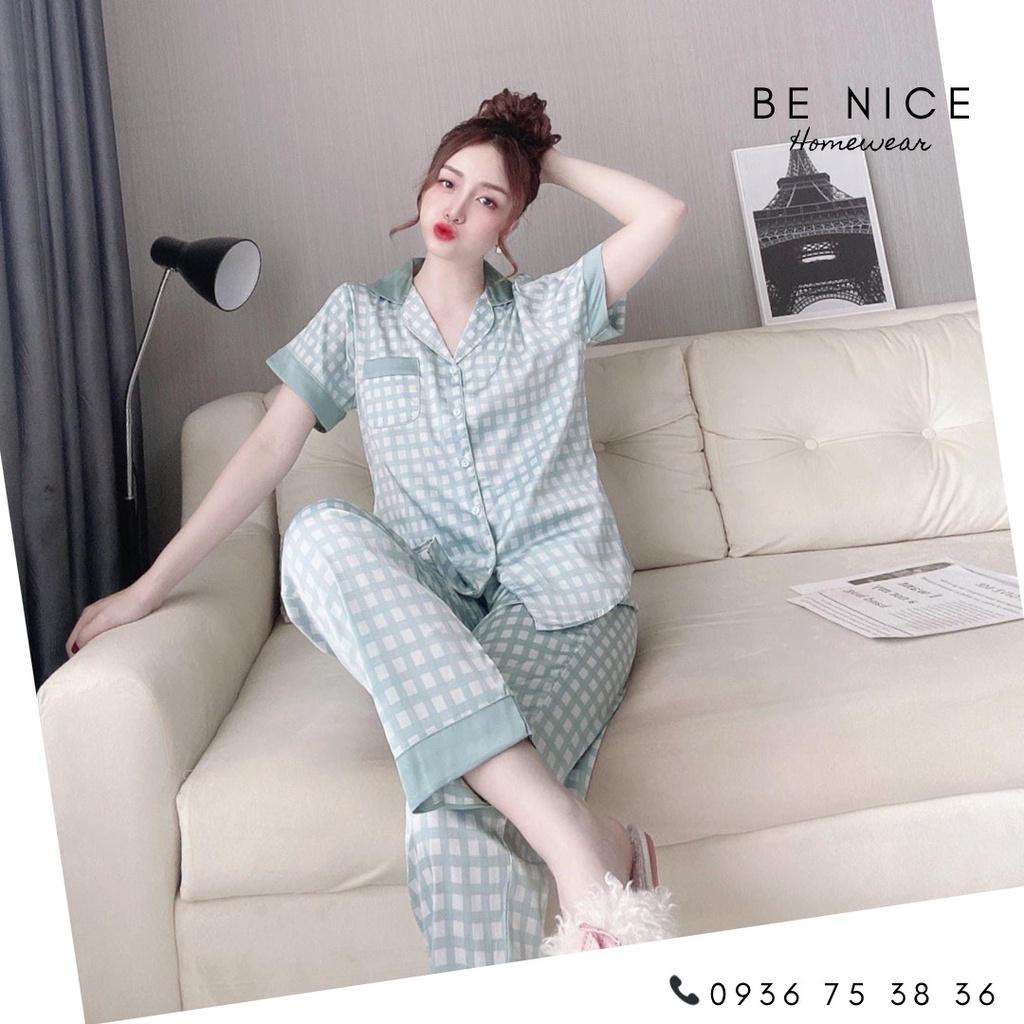 Set pijama lụa tay ngắn quần dài nhiều họa tiết cho nàng nhà Be Nice Homewear
