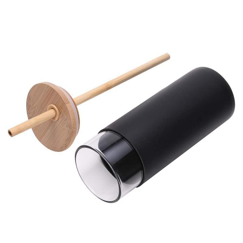 2 Pcs Bamboo Cover Glass Cup with Bamboo Straw Glass Juice Cup Silicone Sleeve Glass Water Cup Leak-Proof Black Green