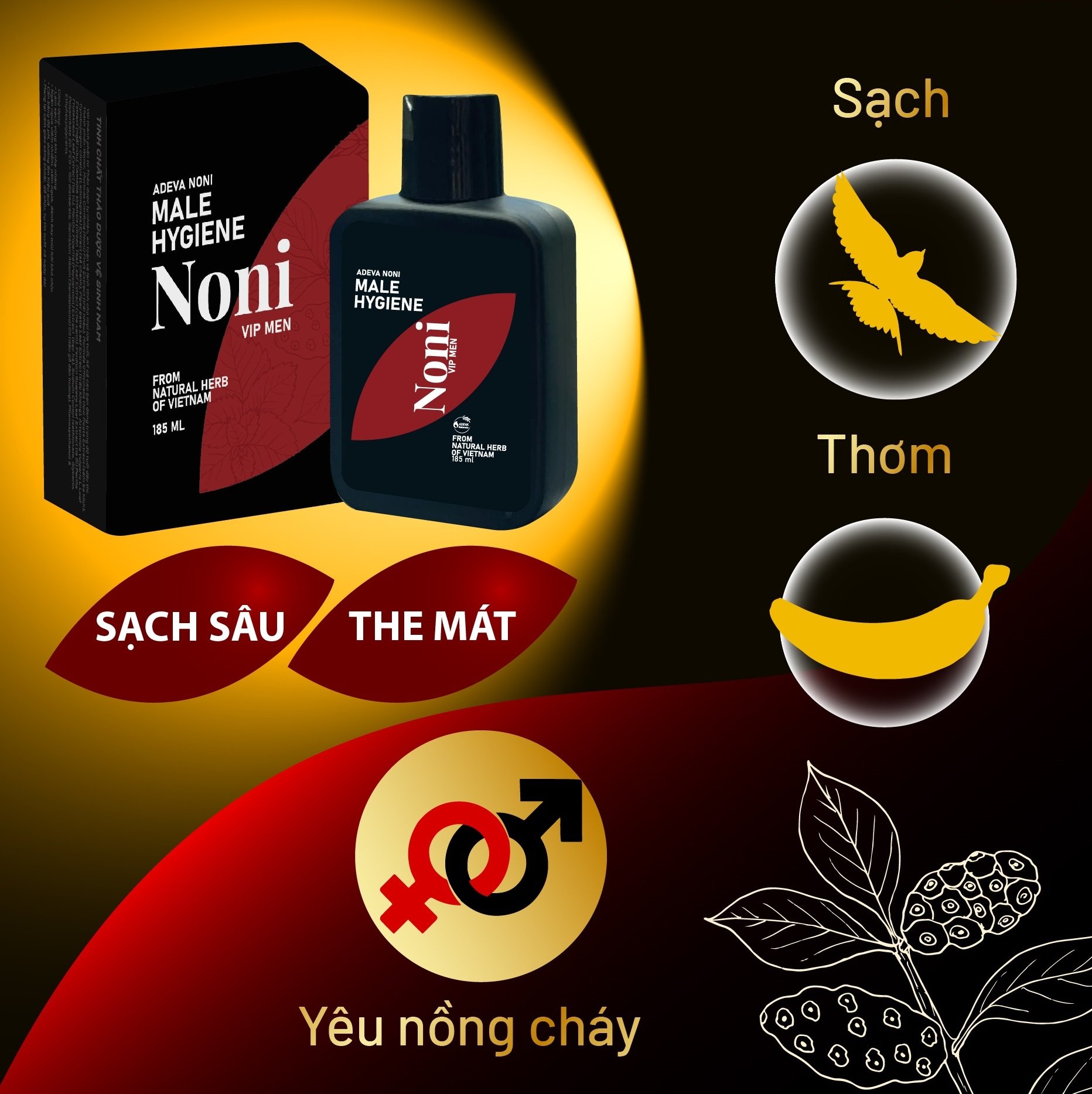 Dung dịch vệ sinh nam Noni VIPMEN từ thảo dược chai 30ml size du lịch - Bọt từ hostapon nguồn gốc dầu dừa, bạc hà tạo cảm giác hưng phấn, tinh dầu gỗ đàn hương sang trọng nam tính