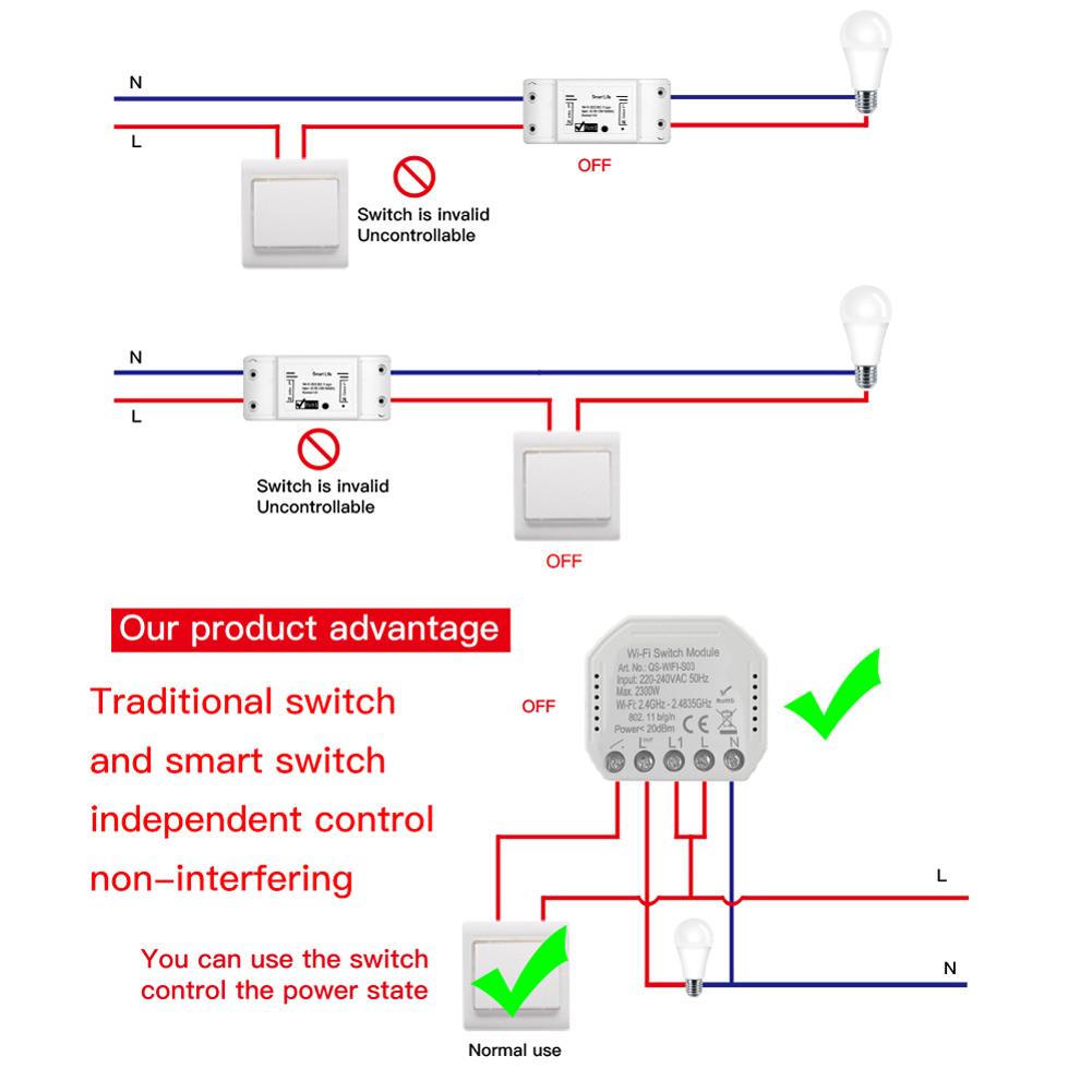 WiFi Intelligent Switch Module Intelligent Light Switch DIY Breaker Module APP Remote Controls Voice Control Compatible