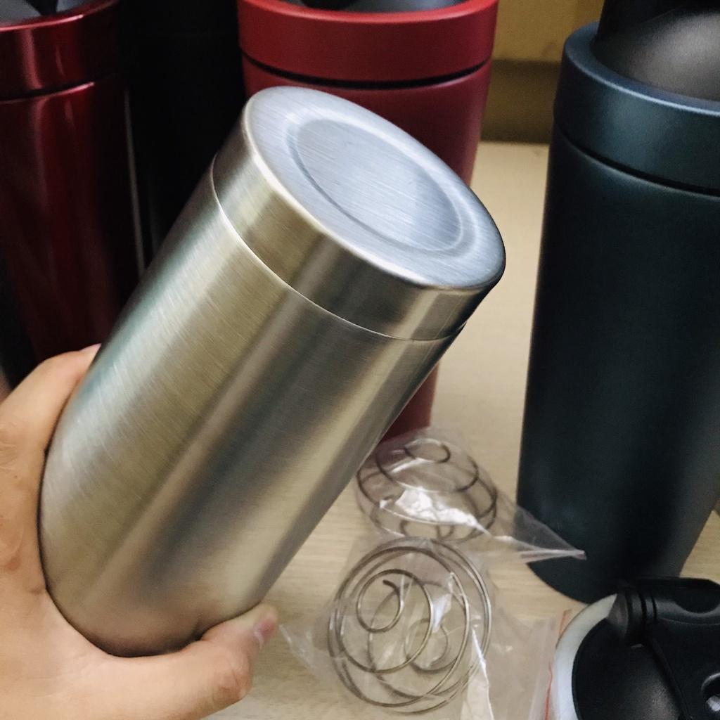 Bình Lắc Shaker Đựng Nước Inox 800ml – Màu Đen Bạc - Tập Gym Thể Thao Chính Hãng Amalife – Kèm Bóng Lò Xo