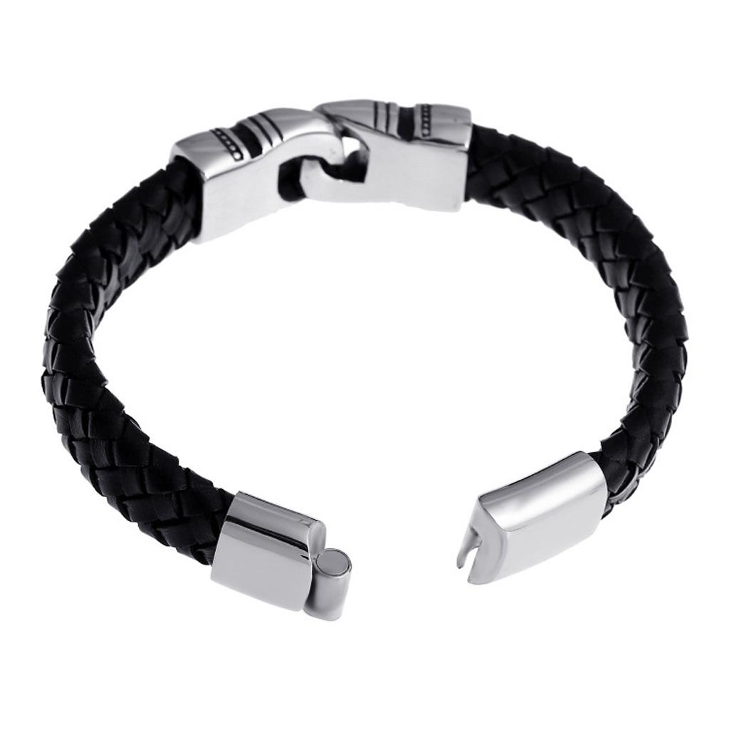 Stainless Steel Braided Leather Bracelet for Men Bangle Wrap Clasp