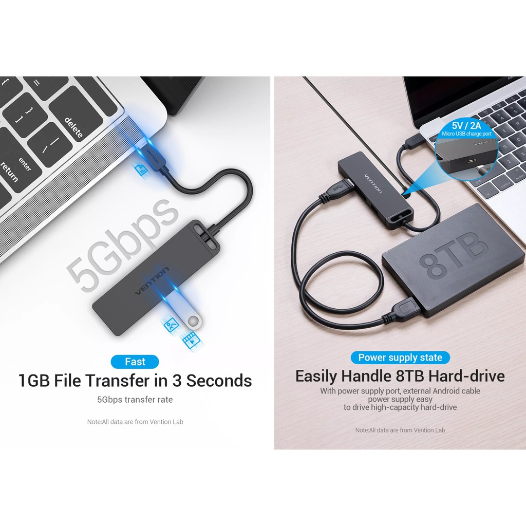 Hub / bộ chuyển cổng Type-C ra 4 cổng USB 3.0 Vention TGKBB - Hàng chính hãng