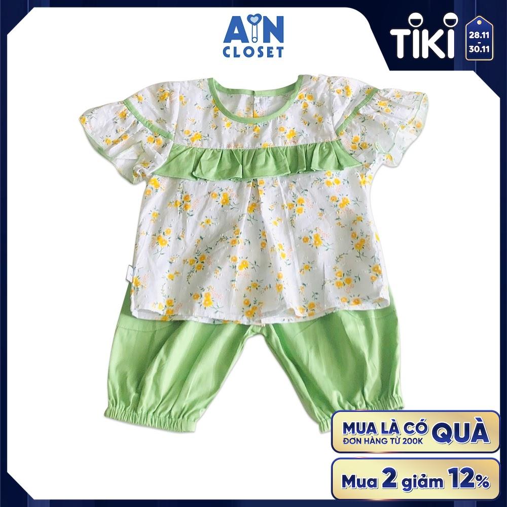 Bộ quần áo lửng bé gái họa tiết Nhí xanh cốm cotton - AICDBGAIBQXP - AIN Closet