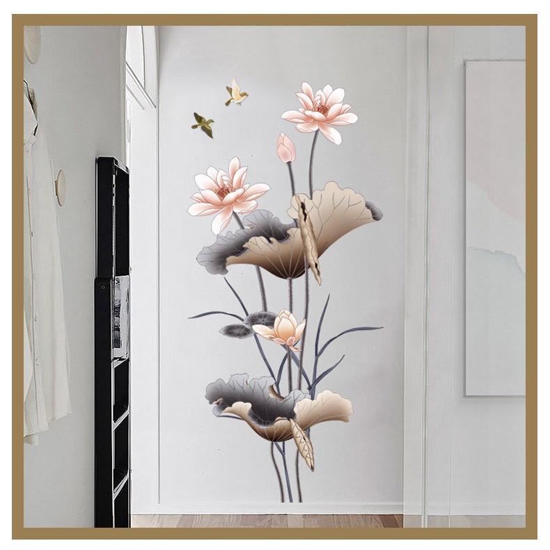 Decal trang trí dán tường - BỤI SEN HỒNG NHẠT TAO