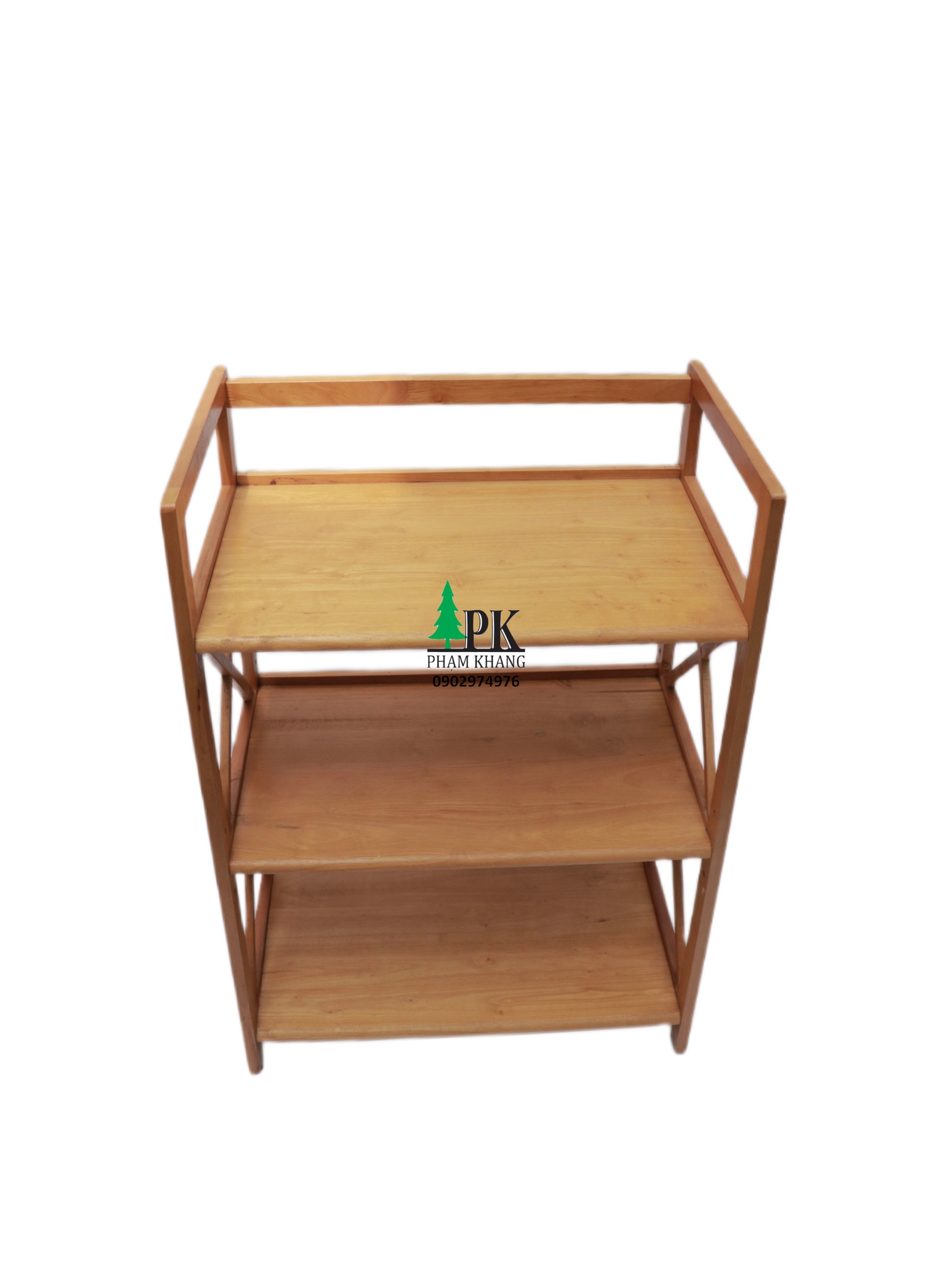 Kệ lò vi sóng gỗ 3 tầng Phạm Khang - Gỗ cao su tự nhiên màu Gỗ Tự Nhiên/ Vàng Cherry - Kích thước rộng 62 cm