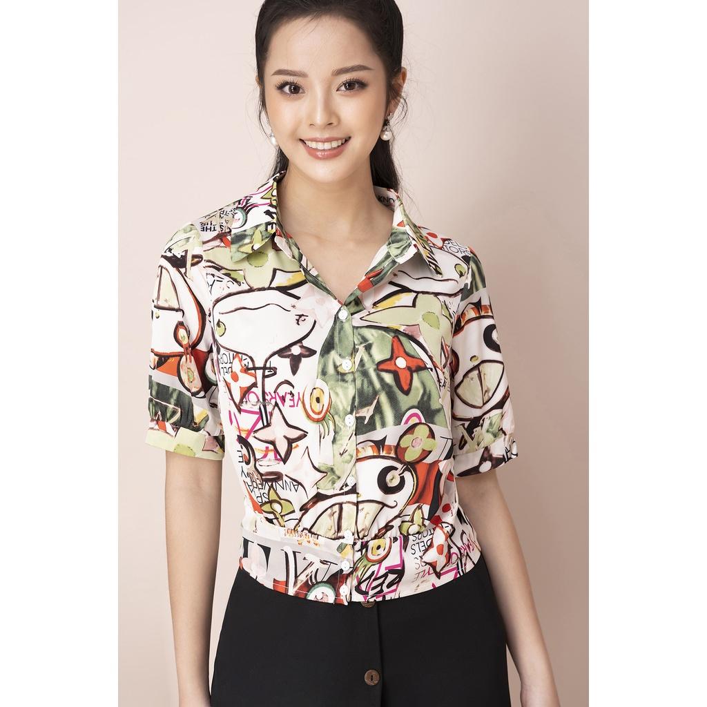 Áo Sơ Mi Nữ Công Sở LUPERI LFSM1212 Dáng Bo Eo Tay Ngắn Thanh Lịch, Vải Lụa Satin Cao Cấp