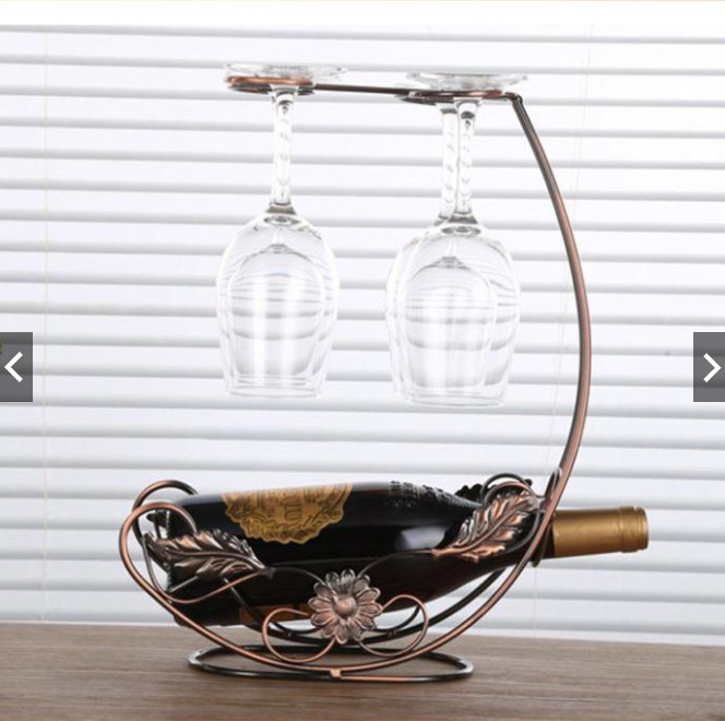 Kệ để rượu vang độc đáo hình hoa lá có giá treo 4 ly , Giá treo ly rượu trang trí phòng khách & quầy bar DH-BK0010