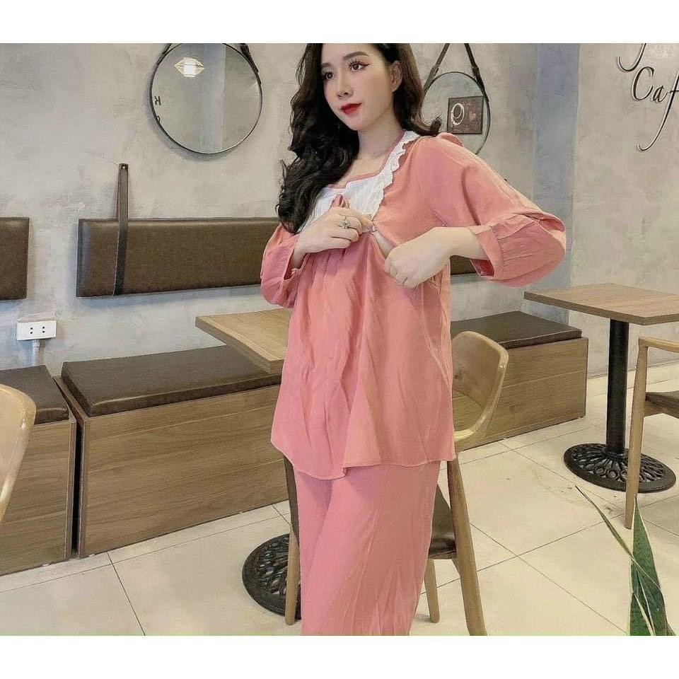 Bộ đồ bầu sau sinh mặc nhà Hàn Quốc, chất thoáng mát, tiện cho mẹ ty