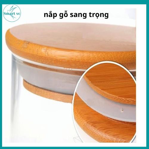 Lọ thủy tinh nắp gỗ,hũ thủy tinh đựng gia vị phong cách Bắc Âu,đựng đường,đựng hạt,đồ khô an toàn, sạch sẽ Deli