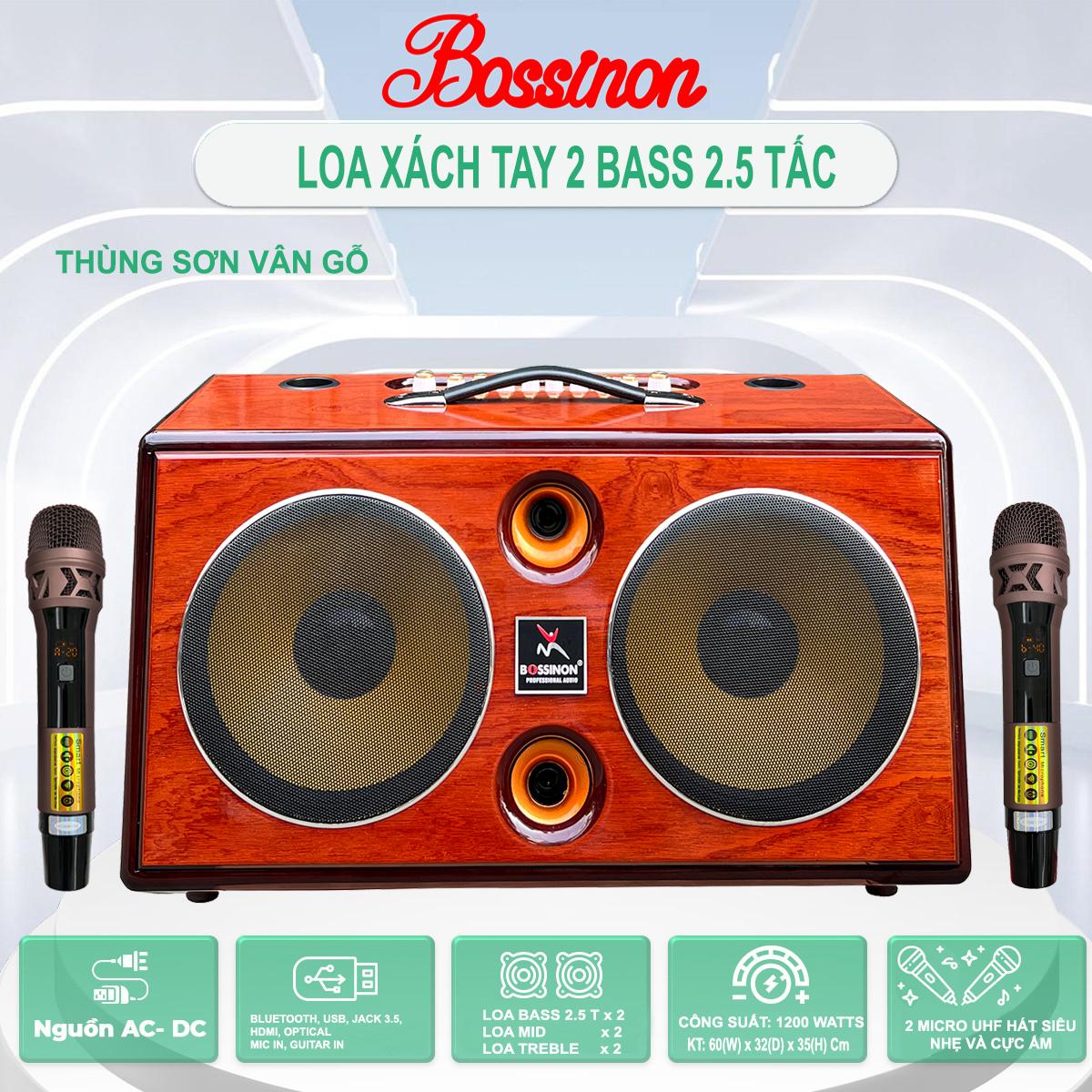 Loa karaoke xách tay bass 2T5 đôi BOSSINON N2534K- Hàng Chính Hãng, công suất siêu khủng lên đến 800W, siêu đẹp