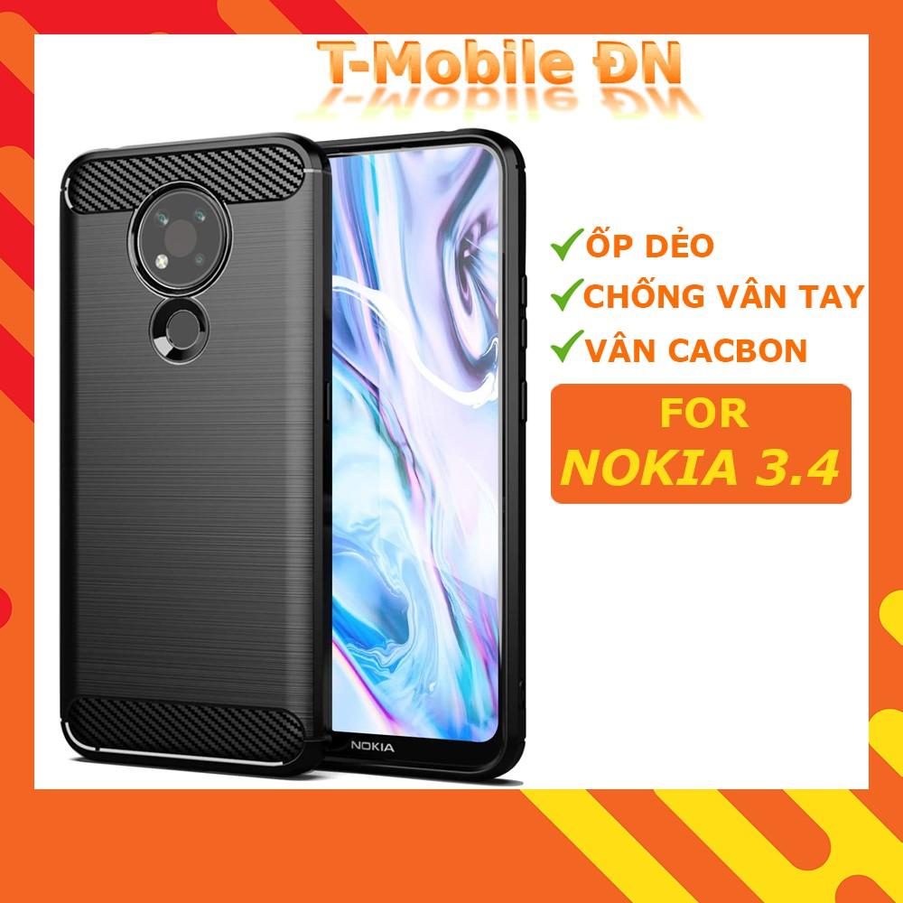 Ốp lưng cho Nokia 3.4 dẻo Carbon phay xước chống sốc chống vân tay