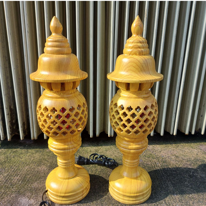 Đèn thờ tổ ong-Đèn thờ gỗ cao 34cm - màu vàng vân gỗ đẹp