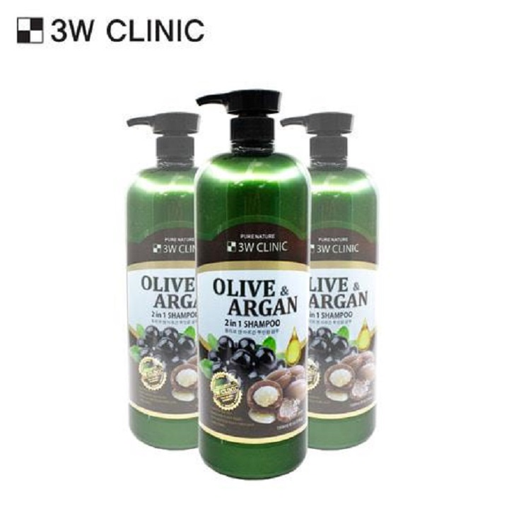 Dầu gội Olive Argan 2 trong 1 3W CLINIC Hàn Quốc 1500ml