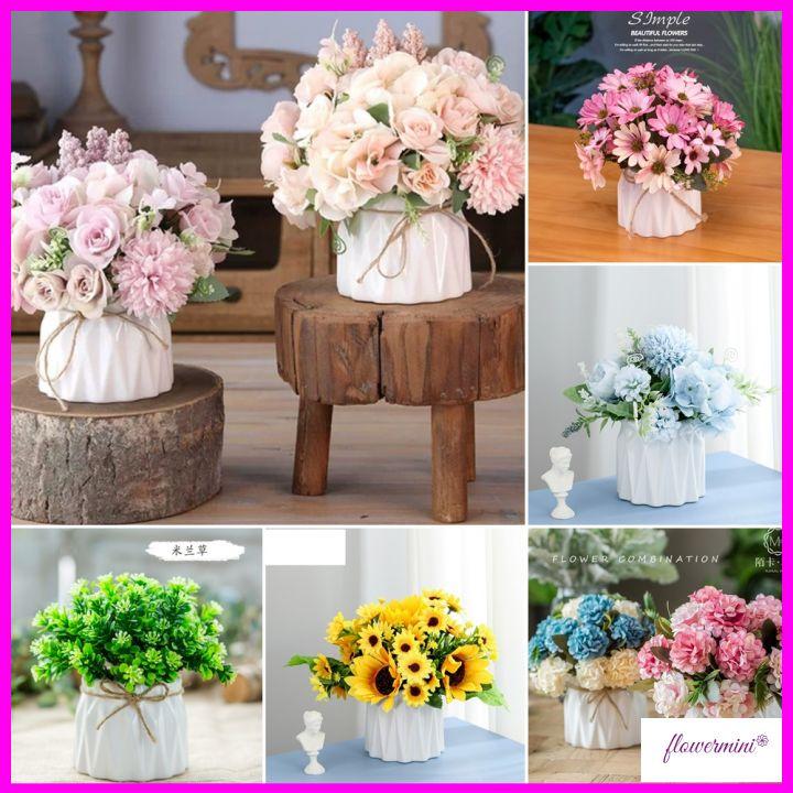 Hoa lụa, chậu hoa mini để bàn nhiều mẫu đẹp trang trí nhà cửa, bàn làm việc, kệ tủ, quầy lễ tân Flowermini LH-01