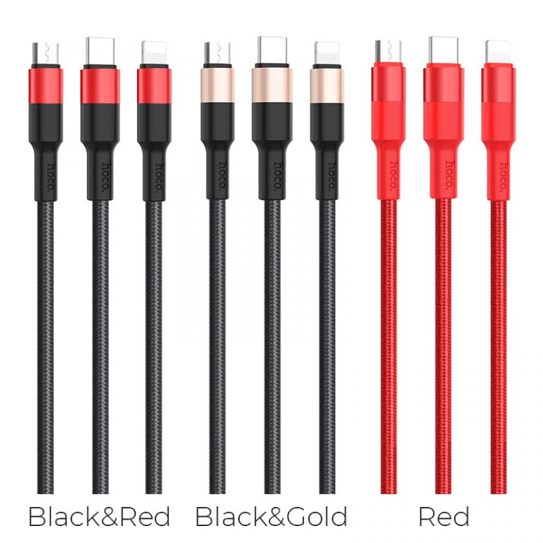 Cáp sạc đa năng 3 cổng sạc (Lightning + Micro USB + Type C) Hoco sạc được cùng lúc nhiều thiết bị, dây cáp bọc dù, chống đứt, chống rối, chống gãy gập dành cho điện IOS và Android dài 100cm, X26 - Hàng chính hãng