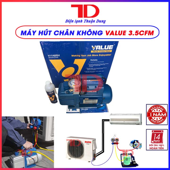 MÁY HÚT CHÂN KHÔNG VALUE 3.5 CFM V-I140SV MẪU MỚI KÈM ĐỒNG HỒ HIỂN THỊ BÁO ÁP VÀ RỜ LE NGẮT TỰ ĐỘNG