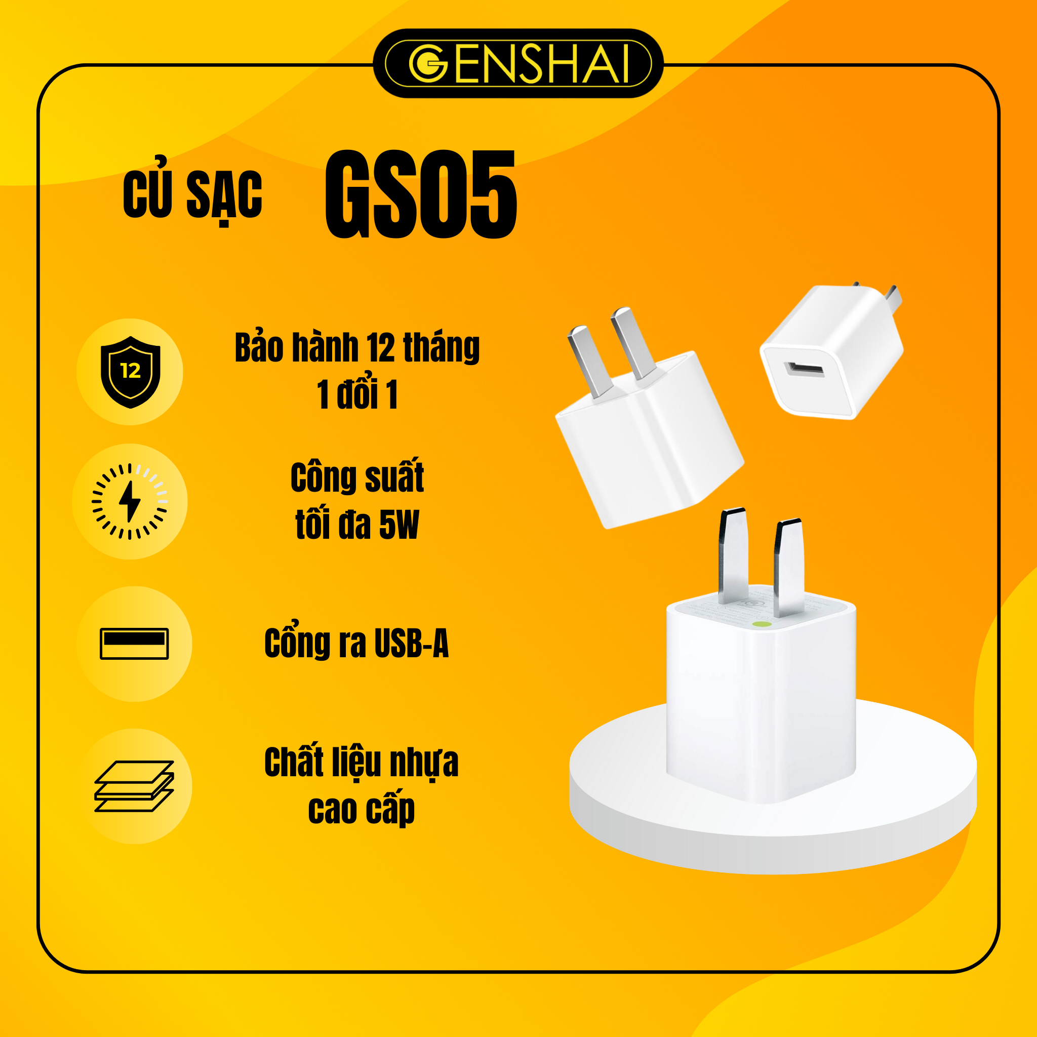 Củ sạc GENSHAI GS05 hàng chính hãng cho điện thoại di động và máy tính bảng | Bảo hành 12 tháng 1 đổi 1 |Made in VietNam
