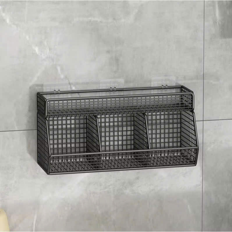 Giỏ Đựng Hành Tỏi Dán Tường, Kệ Đựng Gia Vị 3 Ngăn 2 Tầng Gắn Tường Nhà Bếp Tiện Lợi Bằng Thép - Kèm Miếng Dán - Hàng Chính Hãng MINIIN